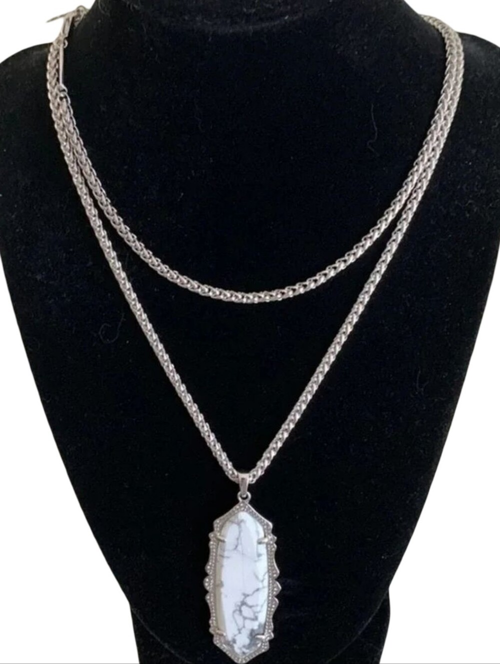 Kendra Scott Frances Long‎ Pendant Necklace White Howlite Rhodium Silver 30in